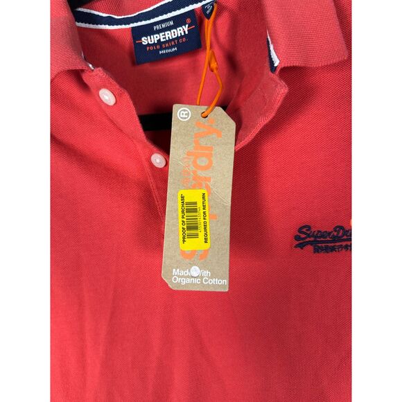 Superdry Classic Organic Cotton Pink Red Polo Shirt Men's Medium NEW with Tags - Picture 5 of 7
